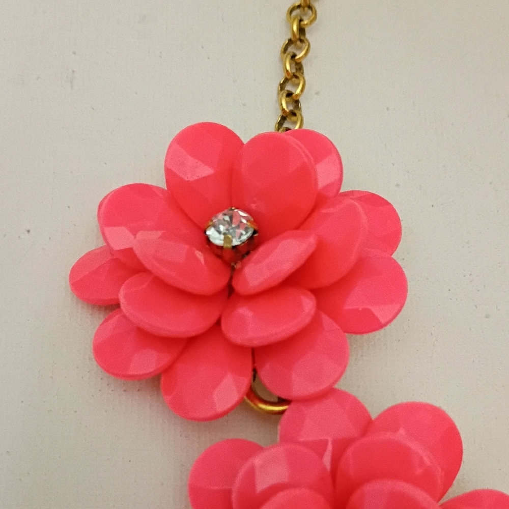 J. Crew Pink Floral Necklace with Gold Chain - Picture 3 of 6